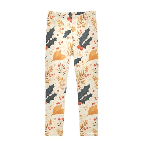 KLL Christmas Holly Leaves Toddler Girls' Cotton Pants Soft High Waisted Leg Yoga Pants Running