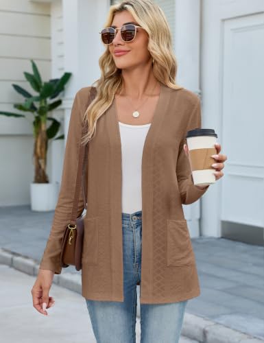 Womens Lightweight Cardigan with Pockets Long Sleeve Fall Outfits Brown M - image 3