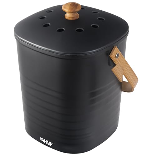 HMF Sustainable Organic Kitchen Waste Bin, 3L, Black (Bamboo Fiber, Corn Starch)
