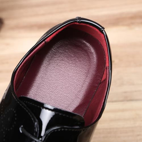 Image of Men Fashion Dress Business Shoe Pointed Toe Floral Patent Leather Lace Up Oxford Black Brown Red Grey