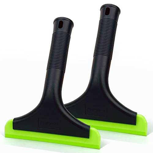Image of Super Flexible Silicone Squeegee, Auto Water Blade, Water Wiper, Shower Squeegee, 5.9'' Blade and 7.5'' Long Handle, for Car Windshield, Window, Mirror, Glass Door, Black Green