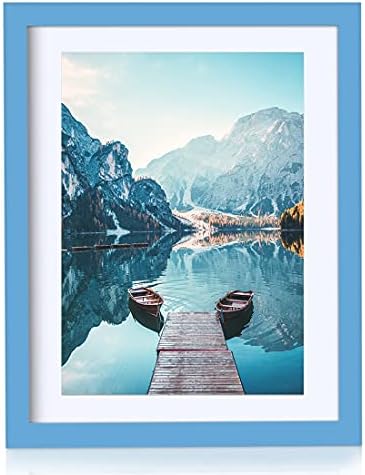 11x14 Picture Frames Blue Display Picture Frame A4 Solid Wood with Mat Wooden Photo Frame for Wall Hanging or Table Top Home Decoration-11x14 Blue