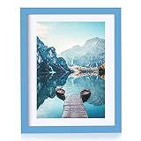 11x14 Picture Frames Blue Display Picture Frame A4 Solid Wood with Mat Wooden Photo Frame for Wall H