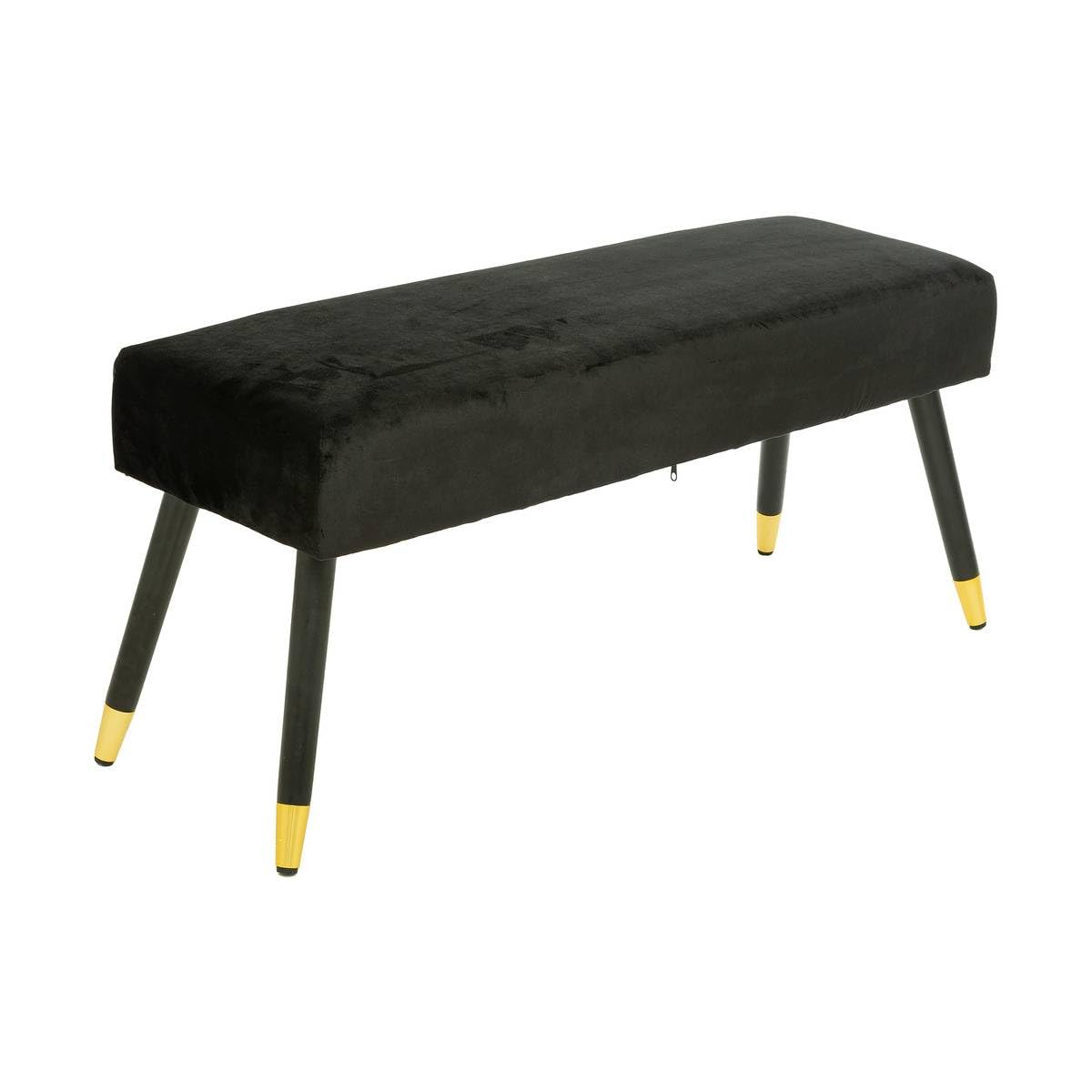 Atmosphera - Banquette Salome Noir et Doré en Velours, 100 x 35 x 45 cm - pour Entrée, Salon, Bout de Lit
