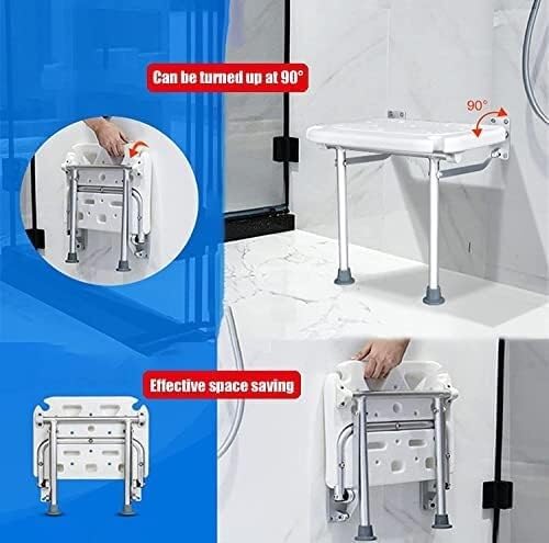 Asiento de Silla de Ducha, for Personas Mayores discapacitadas Taburete de Ducha Interior con Patas Ajustables Montaje en Pared portátil Silla de baño Plegable Taburete de Banco