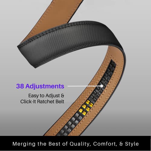 Image of Marino Avenue Ratchet Belt for Men. Adjustable Leather Dress Belt with 38 Easy to Click Into Place Ratchet Closures.