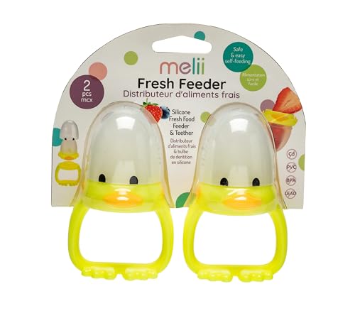 Image of Melii Silicone Duck Fresh Food Feeder and Teether - 2 Pack Baby Fruit Food Feeder to Safely Introduce Fresh or Frozen Food Silicone Feeder for Babies 3m+