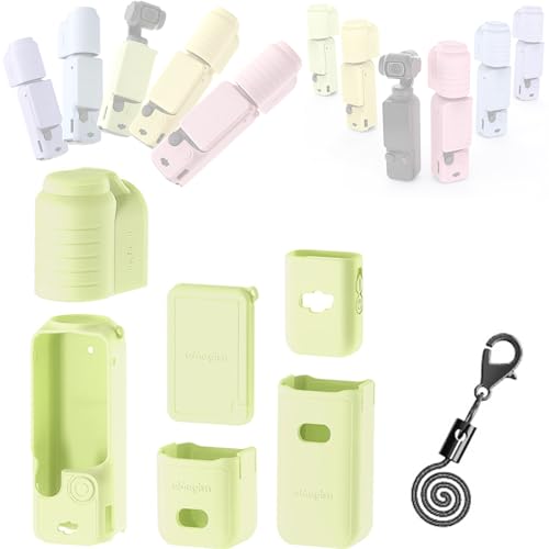 Honbobo DJI Pocket 3用 シリコンカバー 保護ケースハンドル ソフトスリーブ スキン レンズキャップ DJI Osmo Pocket 3用 アクセサリー (Green Set)