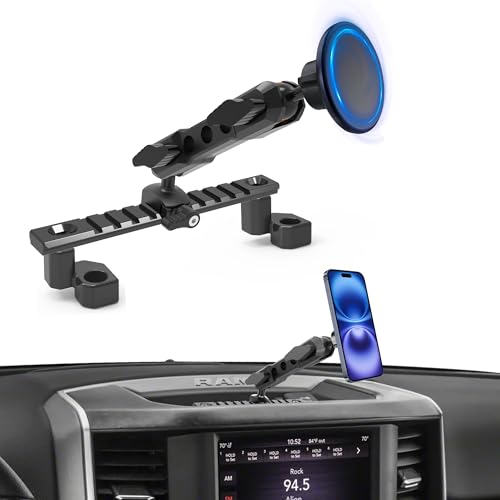 ZKJAYOE Dash Phone Mount Compatible with 2019+ RAM Truck 1500/2500/3500 & TRX Accessories (NOT fit RAM Classic Vehicle), Magsafe Phone Holder Widely Adjustable for iPhone 12-17 Series