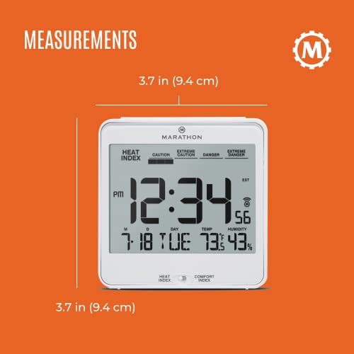 Marathon Atomic Desk Clock, White - Easy-To-Read 5.2” Display With Calendar + Heat & Comfort Index - Includes Alarm With Snooze & Backlight #TOP4