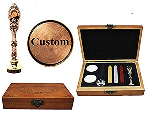 MNYR Retro Customize Personalized Custom Monogram Letter Logo Design Sealing Wax Seal Stamp Wedding Invitations Christmas Card Wax Seal Stamp Rose Gold Handle Candle Melting Spoon Wood Gift Box Set