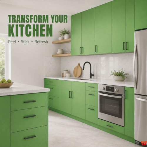 Image of WISDOM Apple Green Metallic Self Adhesive Wallpaper Peel & Stick Decorative Waterproof Removable Vinyl Sticker for Kitchen Cabinets, Wardrobe, Furniture, Table & Home Decor (20x200 in)