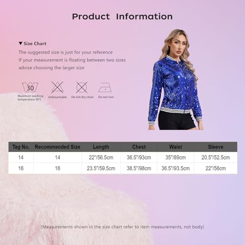 Women Girl's Sparkly Sequin Long Sleeve Baseball Collar Zip Up Striped Trim Bomber Jacket3