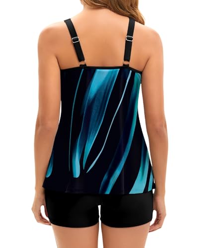 Arolina Women\'s Tankini Swimsuits Scoop Neck Adjustable Straps Bathing Suit Fashionable Tankini Sets Blue Oblique Stripes Large