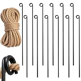 Yoojahow 12 Pcs 42 Inches/3.5 ft Single Rope Poles/Stakes with 100 ft Twisted Manila Rope for Creating a Border Around Flower Beds, Fence, Trees, Garden, Walkways, Fountains