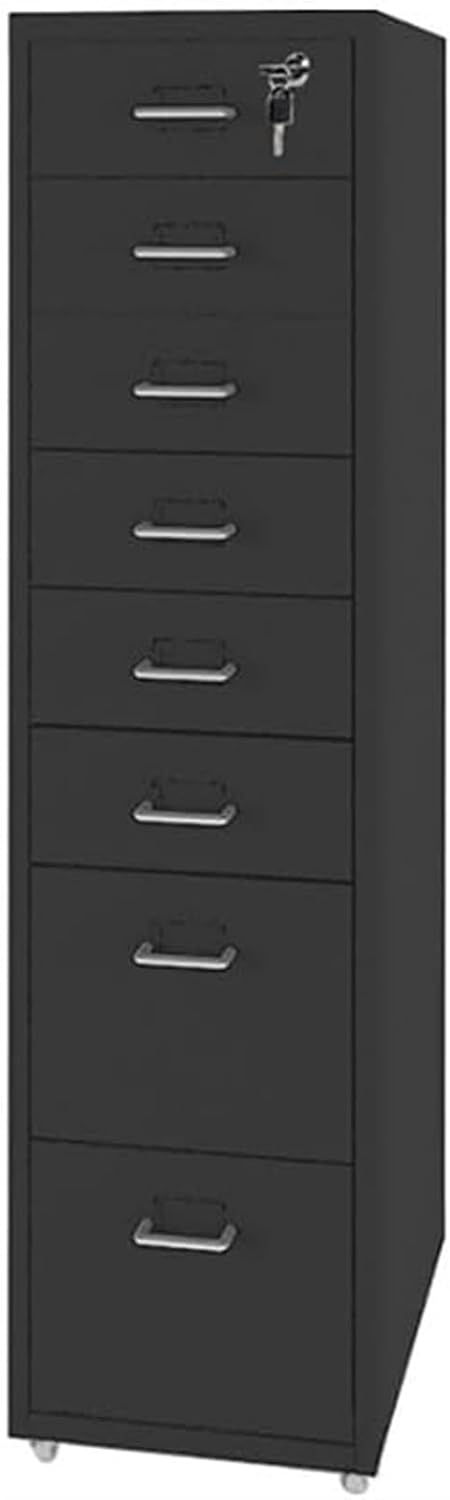 File Cabinet with 8 Drawer, Metal Mobile File Cabinet with Lock and Casters, Under Desk Metal Filing Cabinet for /A4 File (Color : Lake Blue, Size : 11.02" L x 16.1" W x 42.5" H)