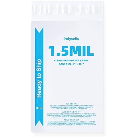 POLYSELLS Strong Self Seal Clear Poly Bags with Suffocation Warning for Packaging, Shipping, T-Shirts, Clothes & FBA, Permanent Adhesive, 8"x10", 1000pcs Cover