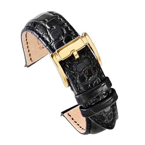 Carty Quick Release 18mm Black Leather Watch Band for Men with Gold Buckle Embossed Lizard-texture Calfskin Replacement Watch Strap Leather Black