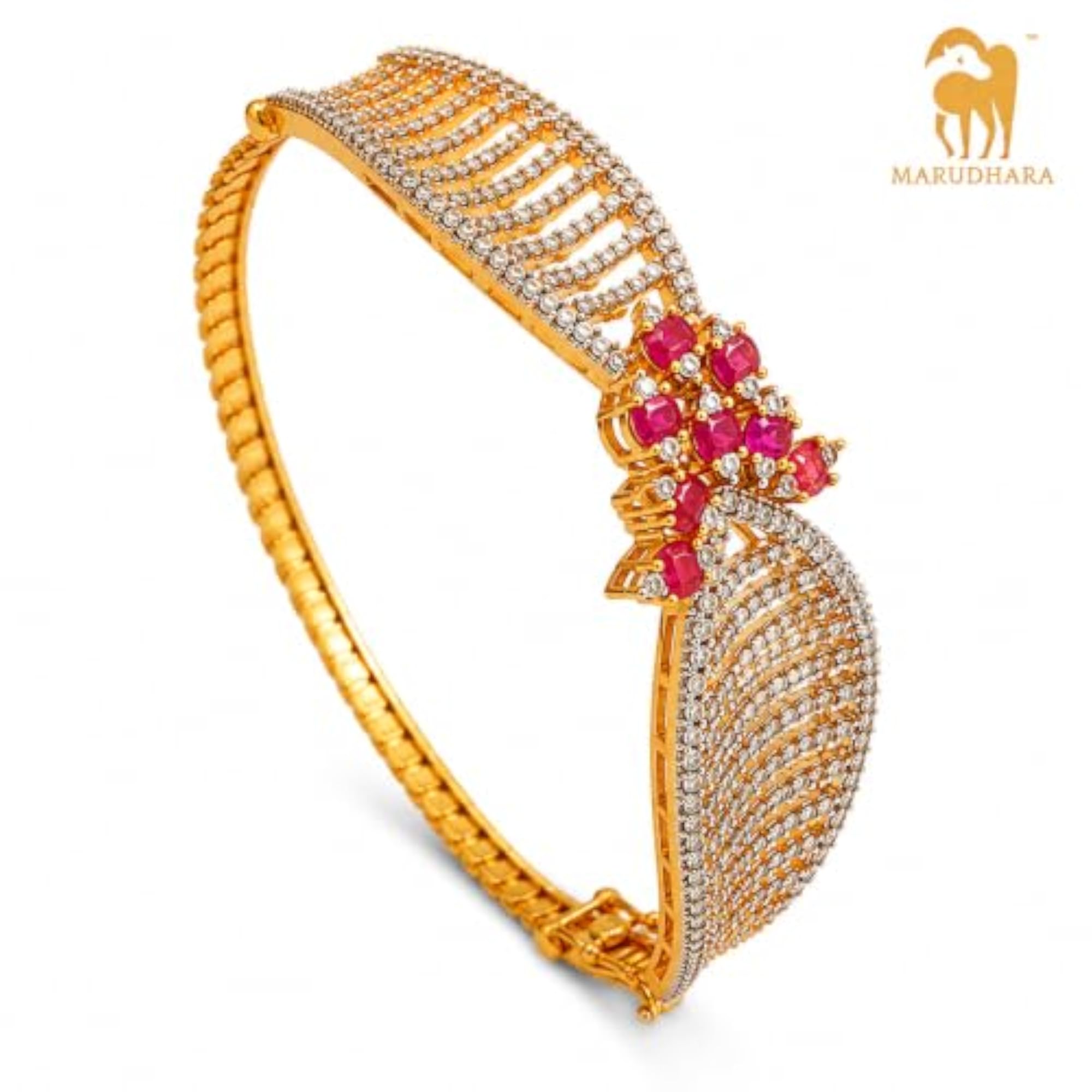 Women's Gold-Plated Bracelet with Ruby Centre Stone