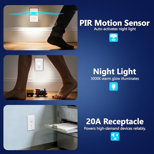 Prise de courant 20A inviolable avec veilleuse LED automatique et plaque - 3
