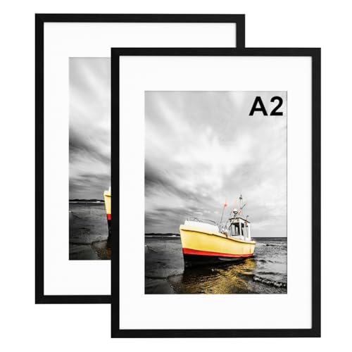A2 Picture Frame 2 Pack 42x59.4cm Wooden Photo Frames with A3 Mount
