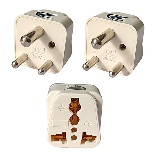 Vadda Bai 3 Pcs. Universal Plug Converter World (USA, UK, Canada, Australia, Japan, Europe and More) to India Socket -Type D Adaptor Plug Perfect for Foreign Devices to use in India, (Pack of 3) White