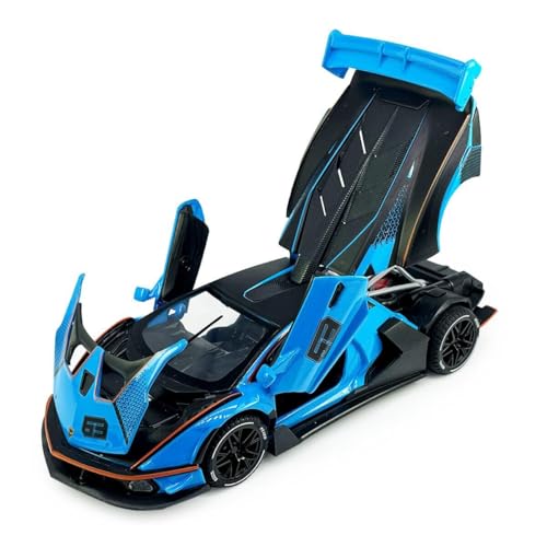 Image of 1:24 Lamborghini Essenza SCV12 Diecast Scale Model Metal Pull Back Toy Car for Kids with Openable Doors & Light, Music Toy Vehicle for Kids (Blue)