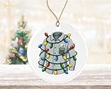 Accountant Christmas Ceramic Ornament - Holiday Tree Decoration with Office Shirt Calculator and Colorful Lights - Gift for CPAS Printed on Both Sides