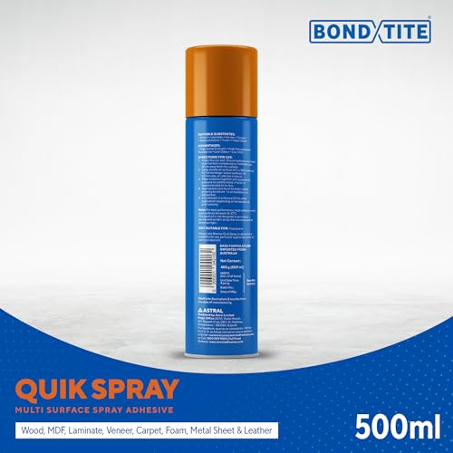 Image of Bondtite Quik Spray 500ml, High-Strength Sprayable Adhesive, Super-Fast Bonding for DIY Crafts, Household Repairs, Woodworking & More, Multi-Purpose & Heat Resistant up to 120C