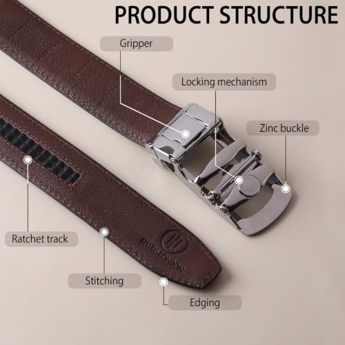 Image of HAYES LONDON Leather Ratchet Belt for Men | Adjustable No-Holes | Customizable Fit, Stylish & Effortless Buckle | Formal & Casual Wear Belts
