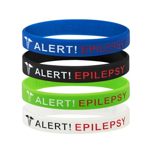 Paquete de 4 pulseras médicas de alerta para concientización de la epilepsia para mujeres y hombres, en caso de emergencia (tamaño grande, 20 cm)