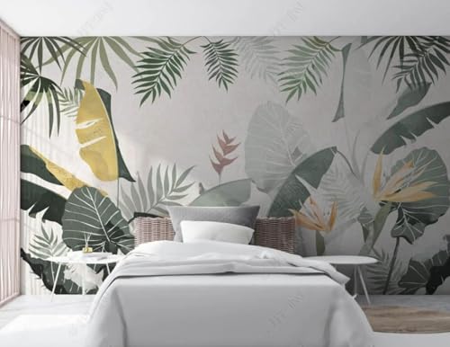 Plantas Retro Pintadas A Mano Hojas Verdes Creativo 3D Papel Pintado Pared Fácil Instalación Oficina Sala Estar Sofá Dormitorio TV Fondos Decoración-150cm×105cm