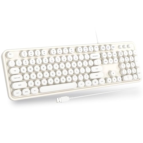 Atelus USB Wired Computer Keyboard - Retro Typewriter Keyboard - Full Size Keyboard with Number Pad for PC Laptop Desktop Windows (Creamy White)