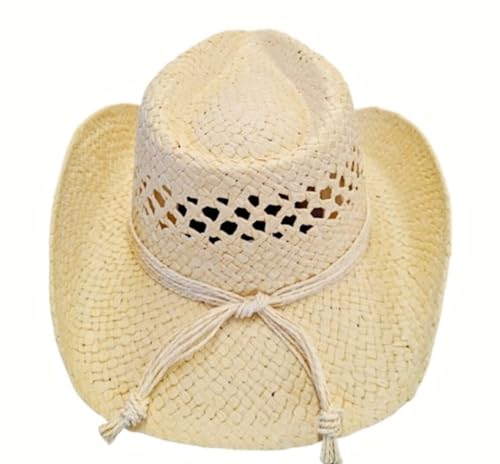 Image of TOVOSO Straw Cowboy Hat for Women with Beaded Trim and Shapeable Brim