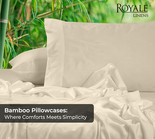 Image of Royale Linens Cooling Pillow Cases Standard Size Set of 2-100% Rayon Derived from Bamboo Cooling Pillowcase for Hot Sleepers - Soft & Silky Pillow Covers with Envelope Closure (Sand 20x26 Inches)
