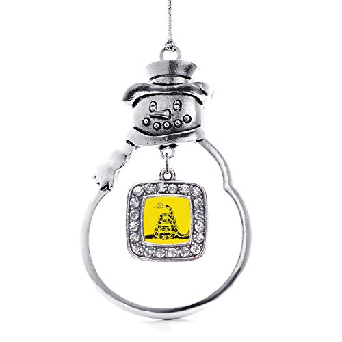 Inspired Silver - Don't Tread on Me - Silver Christmas Ornament - Square Charm Christmas Tree Ornament with Cubic Zirconia - Snowman Hanging Decoration