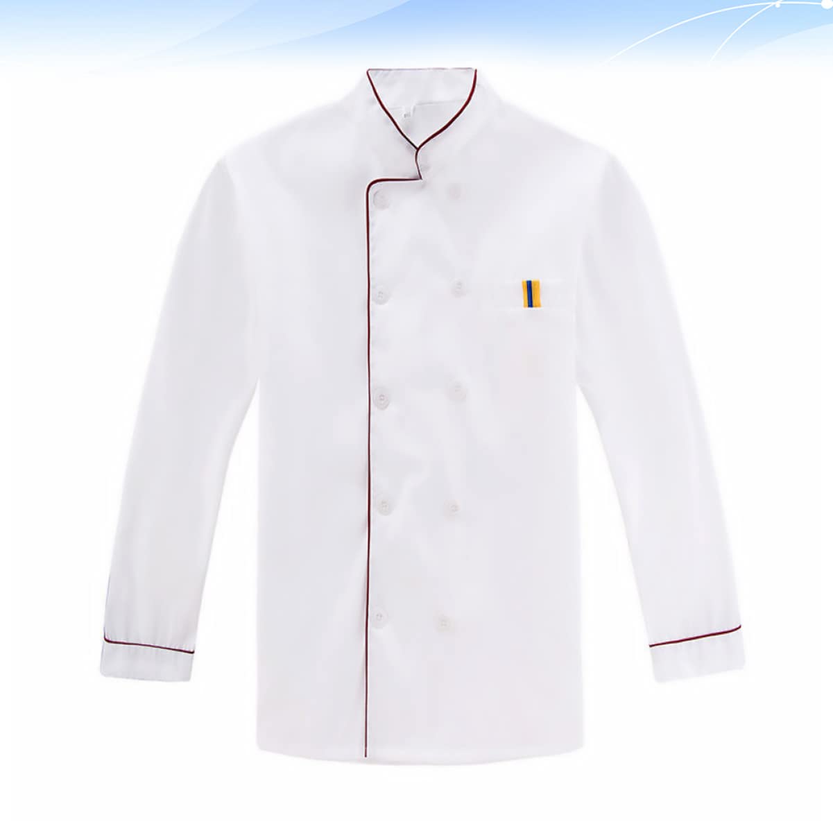 PartyKindom Casual Loose Long Sleeve Chef Jacket for Restaurant Bar Hotel and Outdoor Barbecue Red Embossed Design Oil Easy to Wash Unisex Catering Clothing