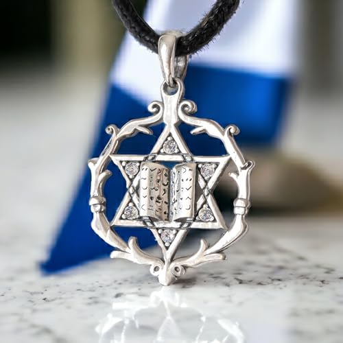 925 Sterling Silver Jewish Star of David Necklace for Women Men - Magen David Pendant with Torah - Religious Judaica Amulet - Hebrew Israel Jewelry Gifts - Unique Design - Handmade3