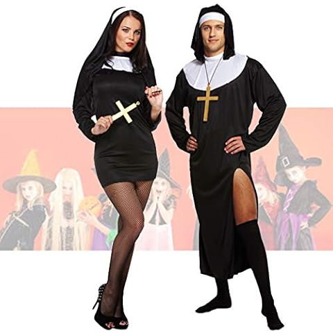 Deluxe Adult Nun Couple Adult Halloween Costume with Monk Cross Necklaces by Lizzy® Cover