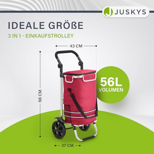 Juskys Einkaufstrolley 3in1 mit 2 Rollen für Shopping - 56 L Tasche abnehmbar - Trolley klappbar & modern - Sackkarre Einkaufsroller Rot – Bild 3