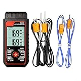 CYRENT Dual-Channel Digital Thermocouple Thermometer K/J Type -328 to 2501°F Wide Range Industrial Lab Temperature Meter with 4 K-Type Probes, Alarm, Temp Compensation