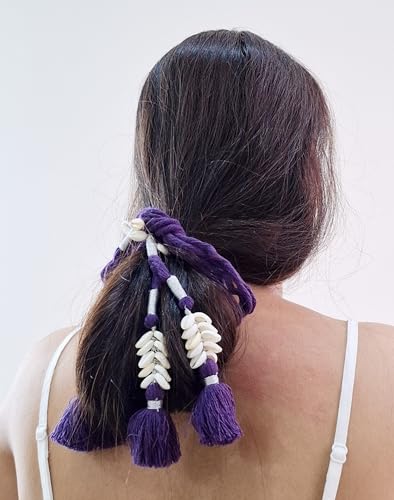 Image of Zippy Flora Handmade Boho Parandi | Traditional Hair Accessory with Tassles & Shells | Hair Extension | Choti |Women's Patiala Shahi Paranda | Soniya Parandi (Dark Purple) | 22 Inches Length