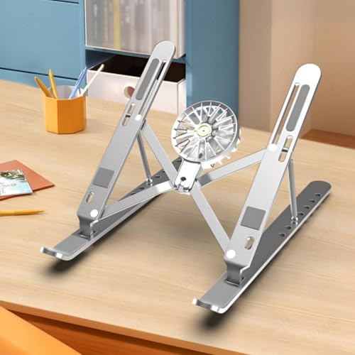 Image of Adjustable Laptop Stand with Detachable Cooling Fan | Foldable Portable Laptop Holder | Adjustable Height & Angle Ergonomic Stand for Laptops, Notebooks & Tablets | Multi Color Notebook Stand