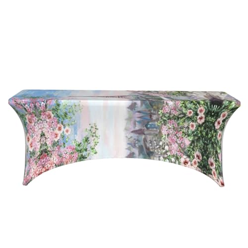 Nappe de table extensible motif fleurs et Tour Eiffel lavable 1,8 m - 3