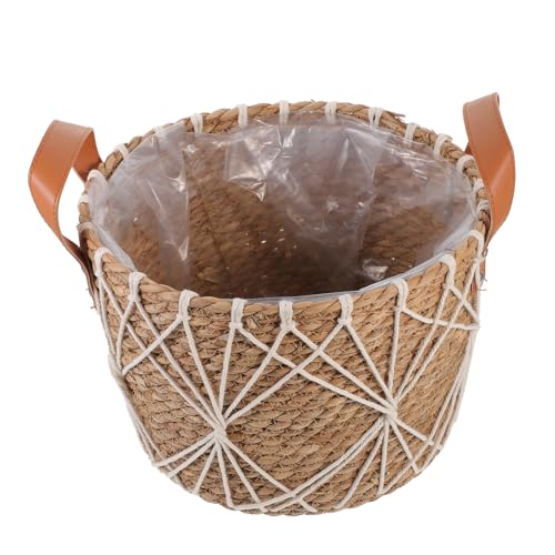 UKCOCO Cesta Tejida Caña Mimbre Decorativo Cestas Tejidas a Mano Cesta De Almacenamiento Pequeño Exterior Largo Tejido Planta Cesta De Interior Rústico Cesta De Yute Blanco Hierba