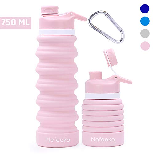 Nefeeko Collapsible Water Bottle BPA Free, 26oz Portable Silicone Travel Water Bottle, FDA