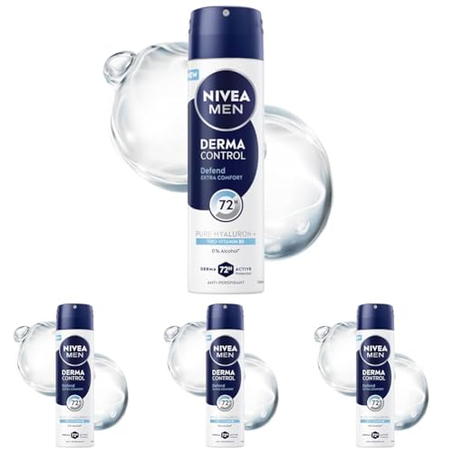 NIVEA MEN Derma Control Defend Male Anti-transpirant 72h Protection Acide Hyaluronique 150 ml (Lot de 4)