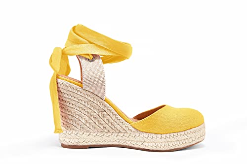 Image of Nailyhome Women's Espadrille Wedge Sandals Closed Toe Lace Up Platform Ankle Wrap Summer Casual Shoes