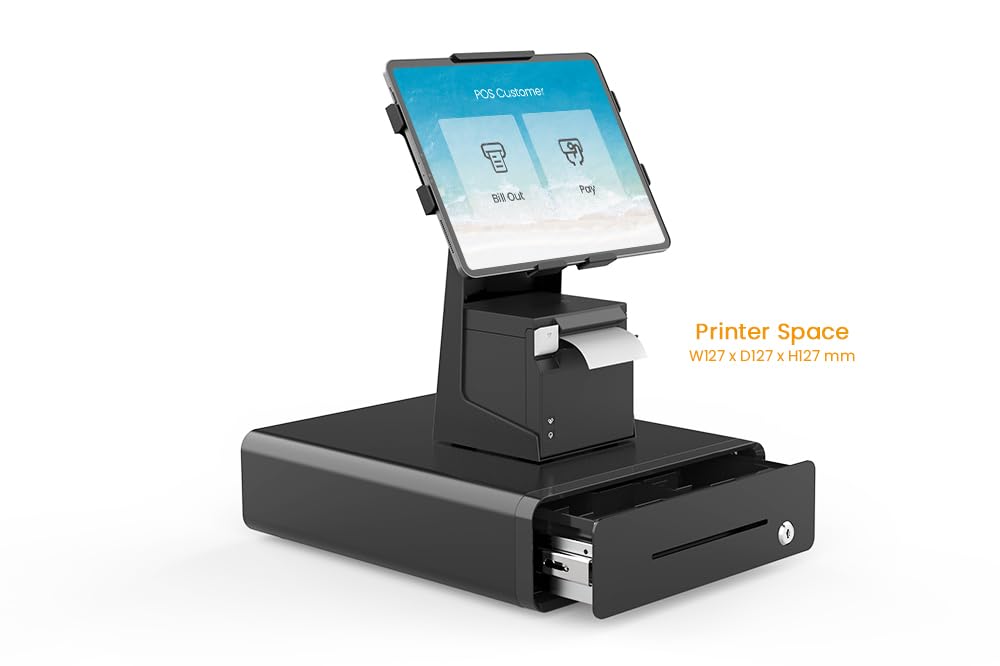 Support pour iPad POS avec Espace pour imprimante pour 9.7-12.9 Pouces iPad Galaxy - Support antivol pour Tablette en métal avec clé et Serrure pour Les commerces de détail et Les Restaurants