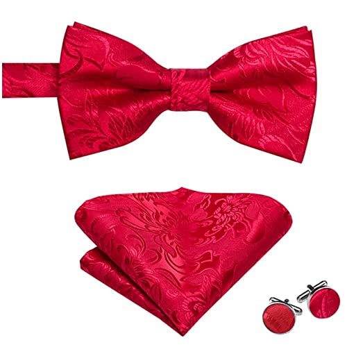 Zydxdll Silk Mens Suspenders Red Floral 6 Clips Braces Bowtie Pocket Square Cufflinks Set For Men Suspender Wedding Party (Color : Red, Size : One Size) #TOP4